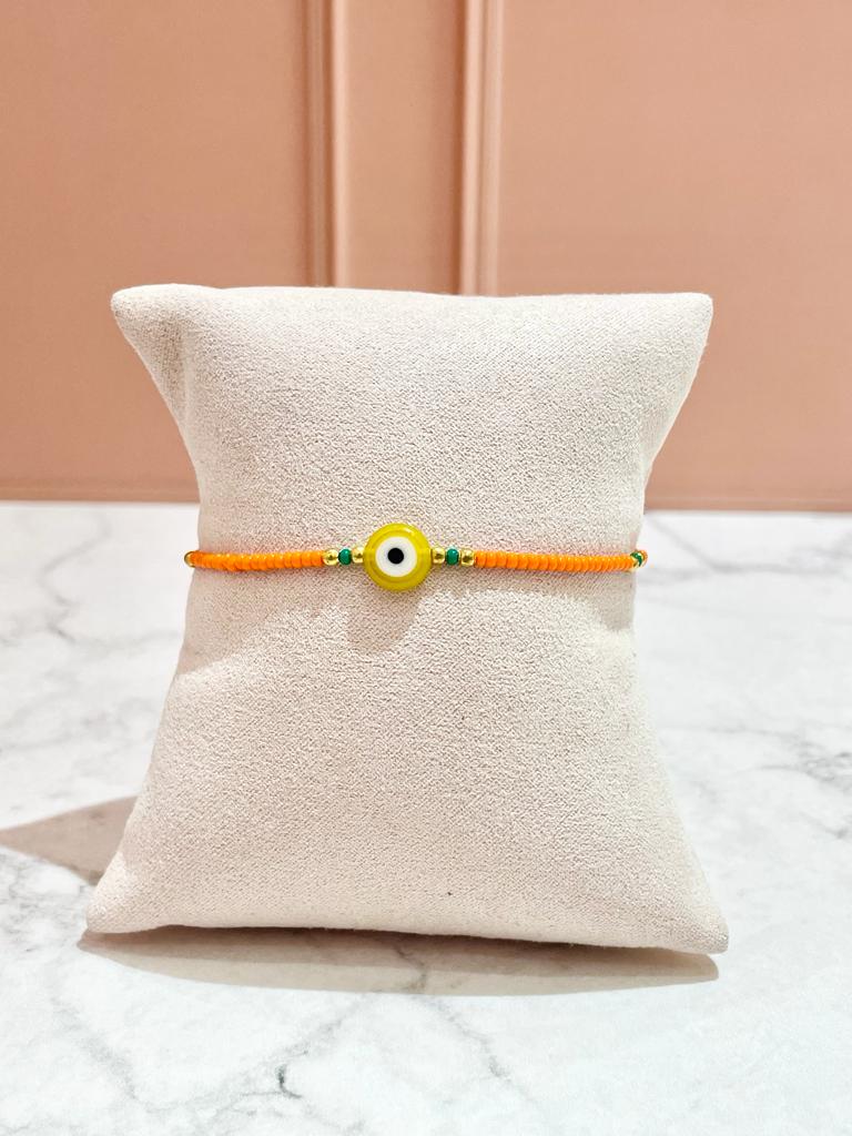PULSERA OJO TURCO NARANJA BOLITAS