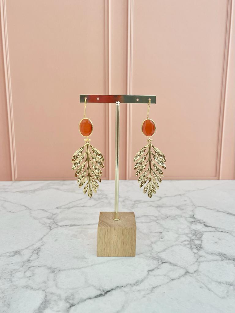ARETES HOJA DORADA JADE NARANJA NUEVO
