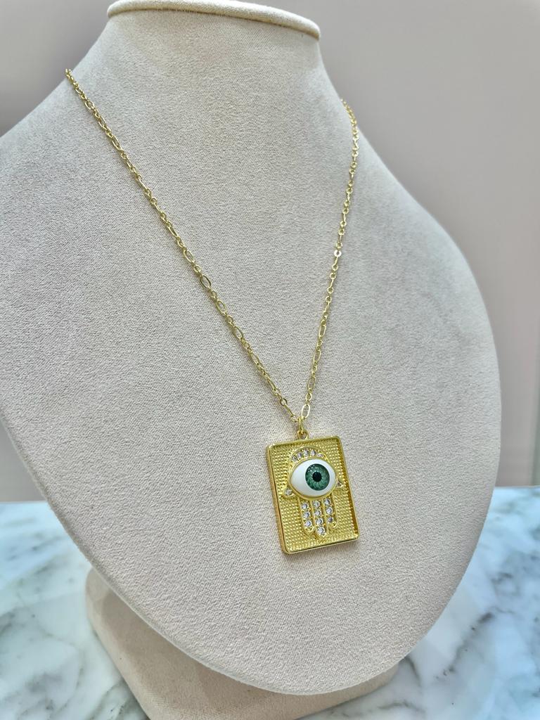 COLLAR MANO CON OJO VERDE