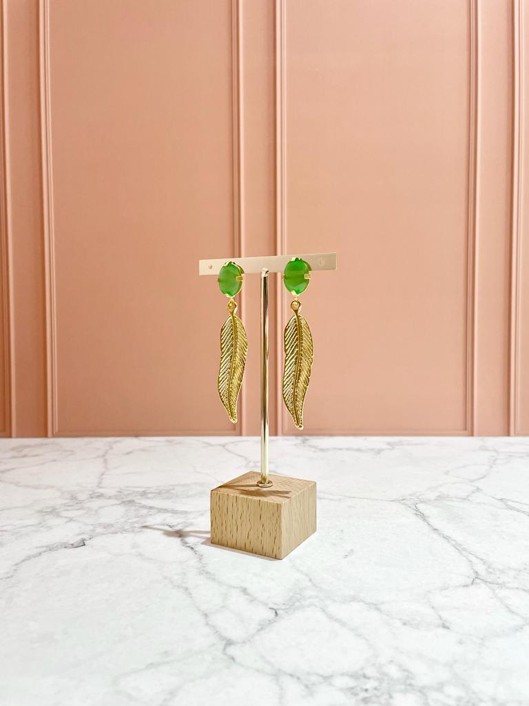 ARETES HOJA LARGA PIEDRA VERDE