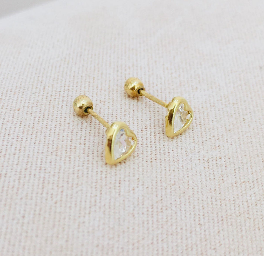 ARETES CORAZON ZIRCONIAS ORO 10 K