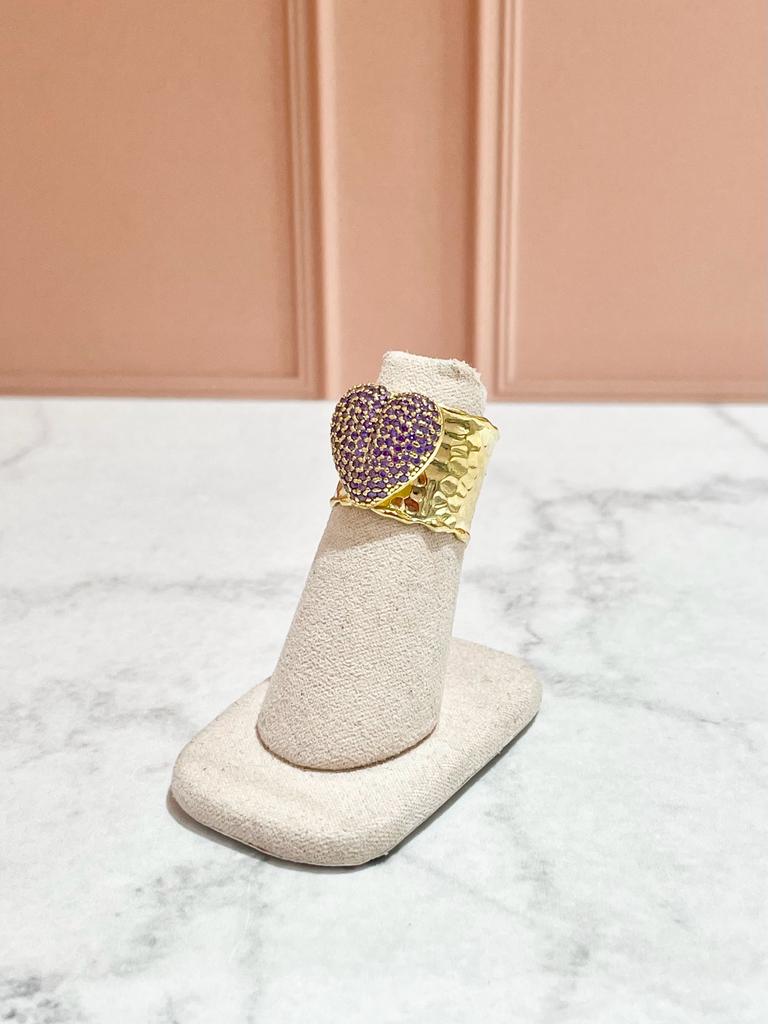 ANILLO TEXTURIZADO CORAZON MORADO