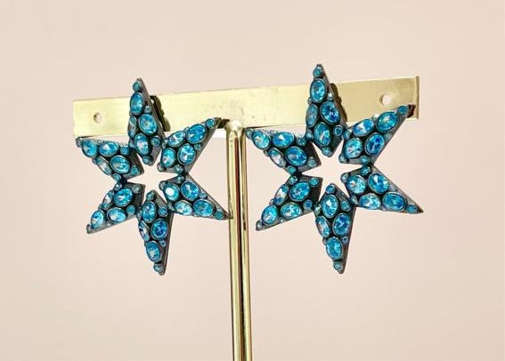 ARETES ESTRELLAS PLATA AQUAMARINA