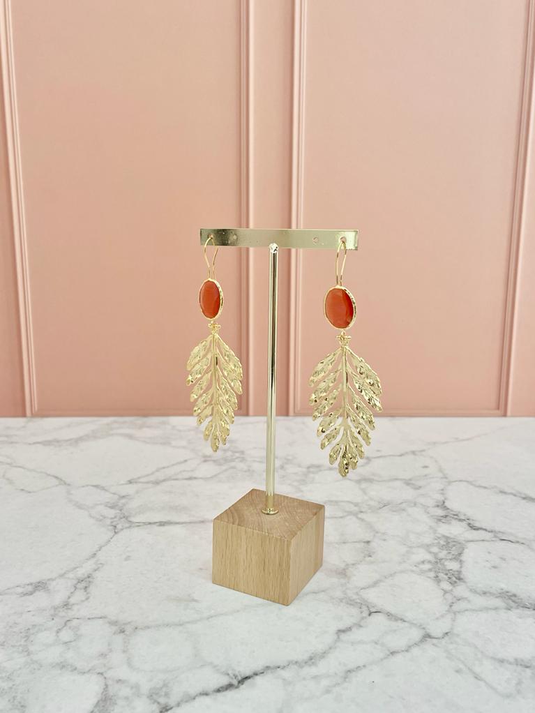 ARETES HOJA DORADA JADE NARANJA NUEVO