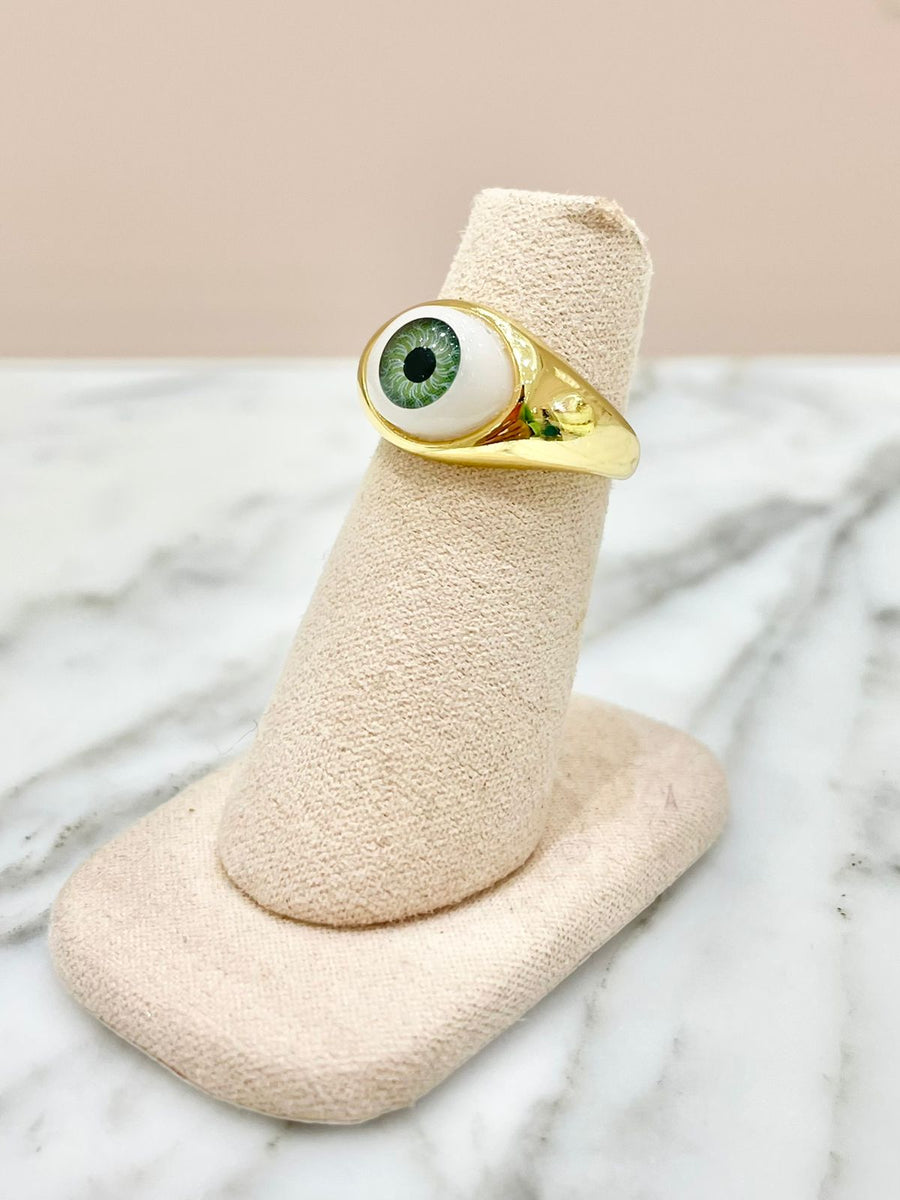 ANILLO DORADO OJO VERDE