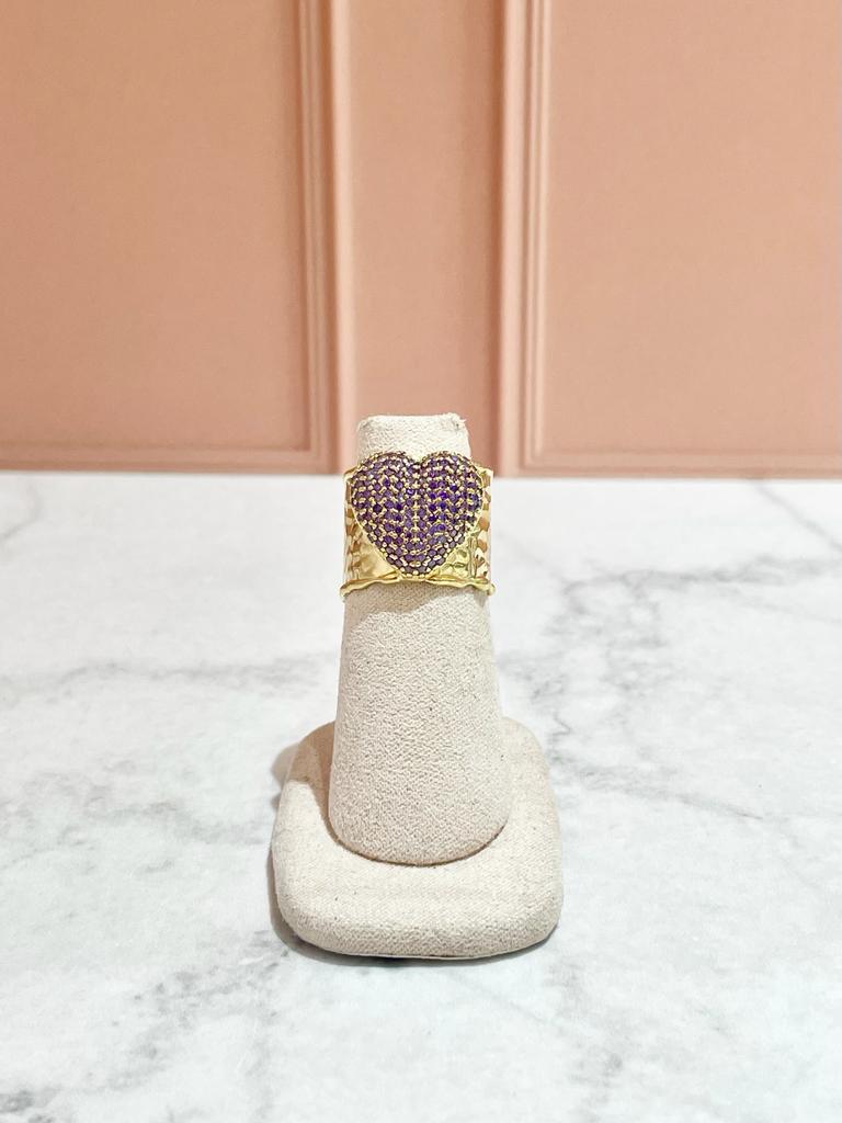 ANILLO TEXTURIZADO CORAZON MORADO