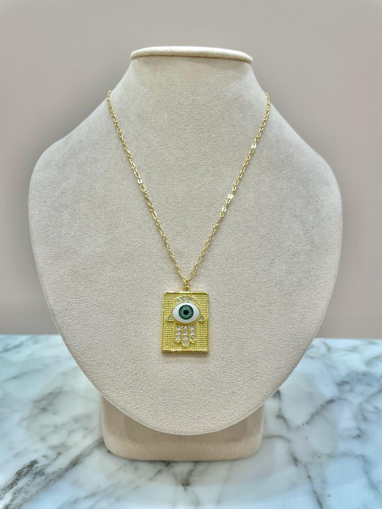 COLLAR MANO CON OJO VERDE