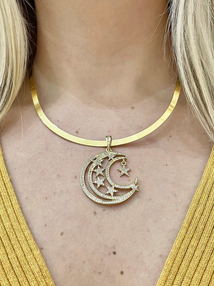 COLLAR GARGANTILLA DIJE LUNA Y ESTRELLITAS