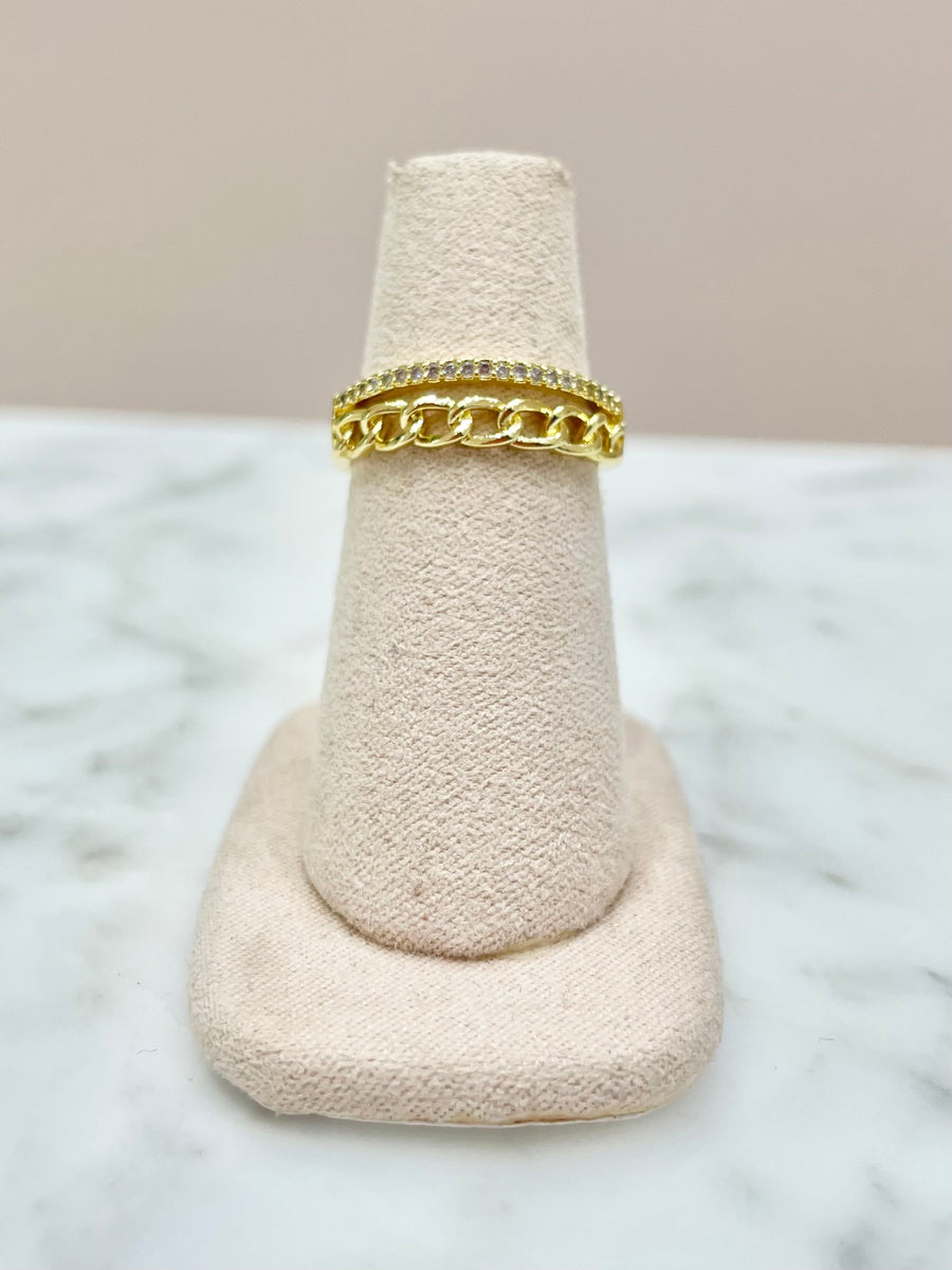 ANILLO CADENA ZIRCONIAS DORADO