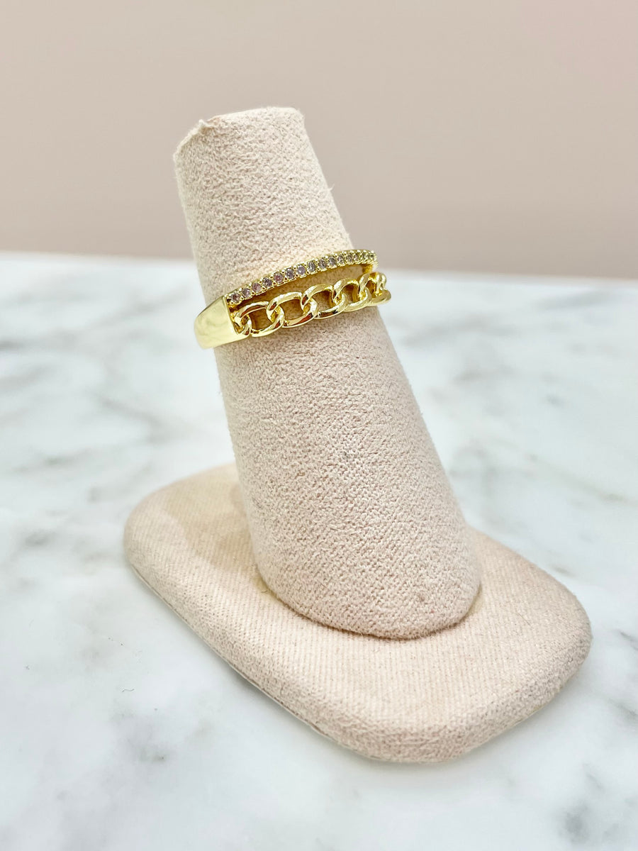 ANILLO CADENA ZIRCONIAS DORADO