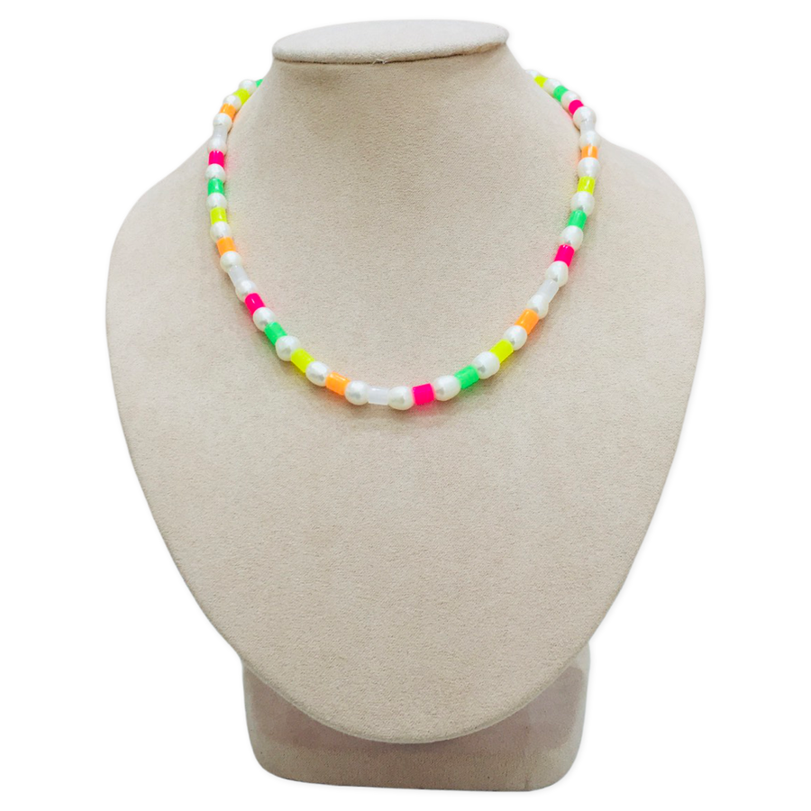 COLLAR TUBITOS CAUCHO COLORES CON PERLAS