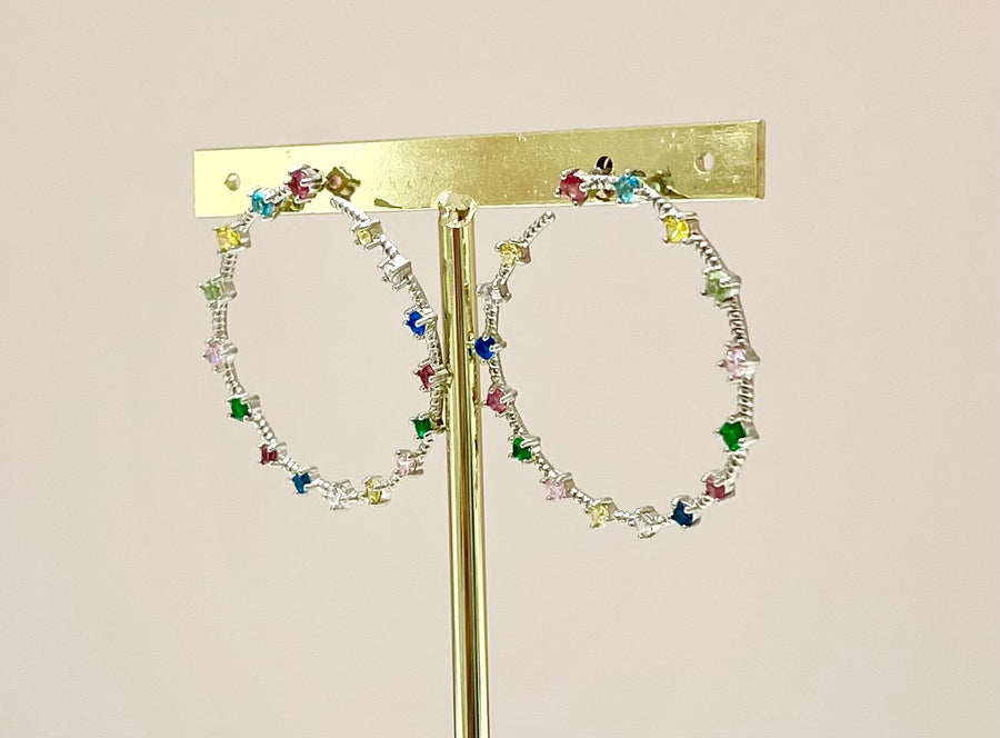 ARETES CÍRCULO PLATEADO RAINBOW