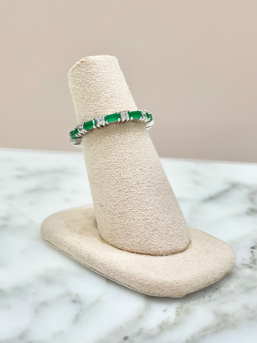 ANILLO ESMERALDA Y DIAMANTE ZIRCONIAS