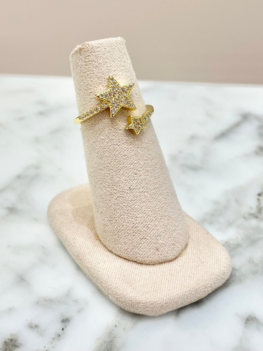 ANILLO DOBLE ESTRELLA ZIRCONIAS DORADO