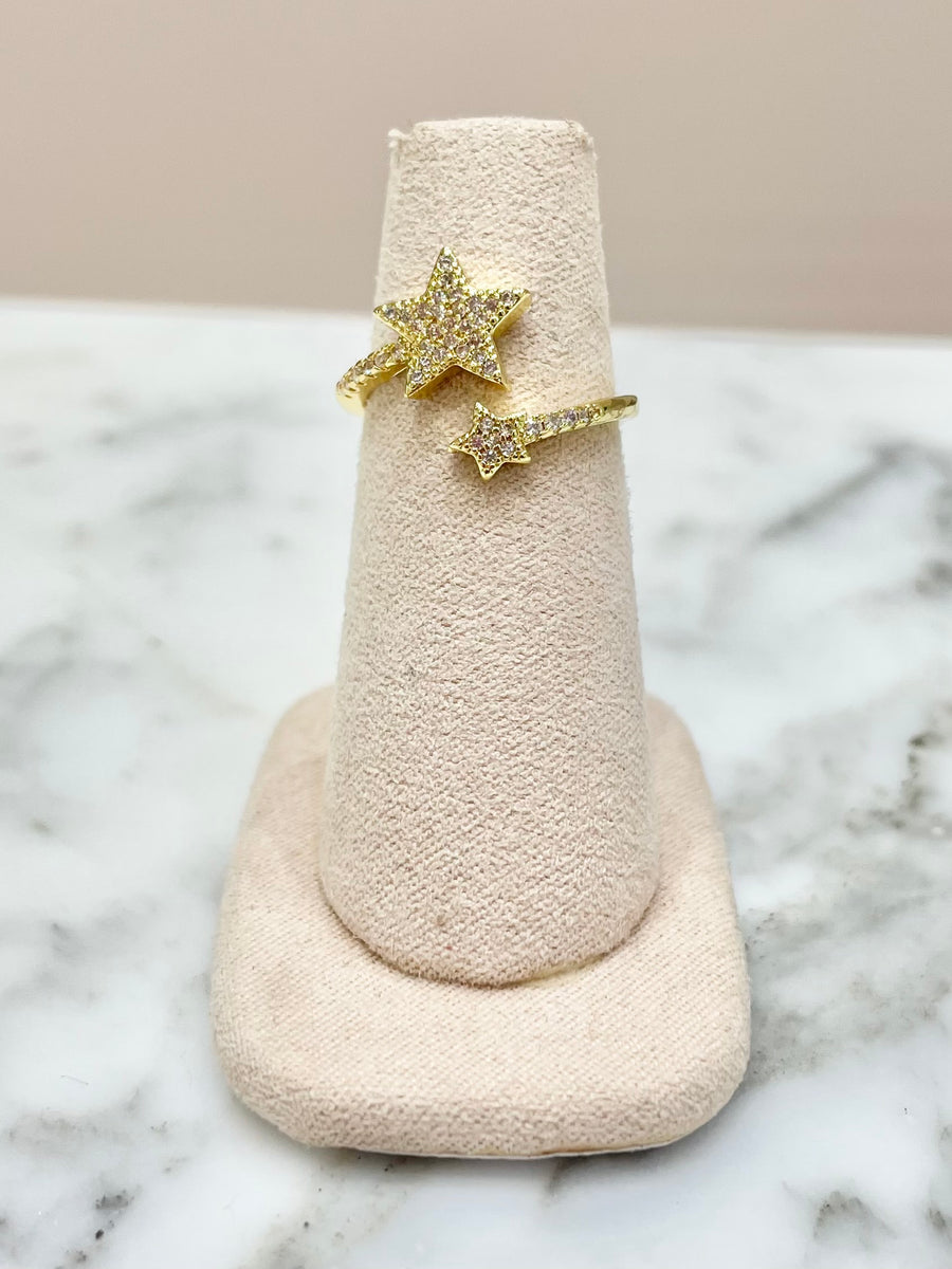 ANILLO DOBLE ESTRELLA ZIRCONIAS DORADO